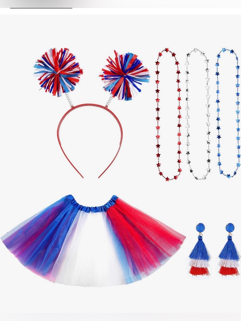 New! 6 Pcs 4th of July Tutu Set With  Red White and Blue Accessories - Picture 5 of 11